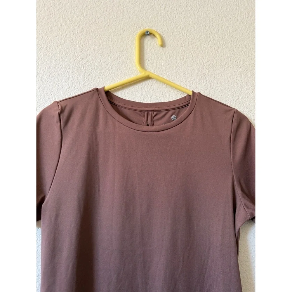 Stretch The Rules Womens Crop Top Mauve Ruched Back Cutout Short Sleeve Size M